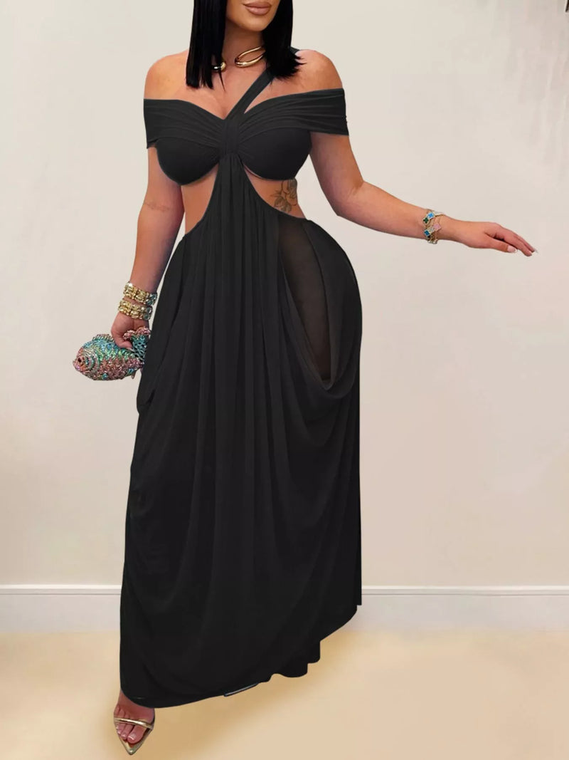 Cutout off shoulder ruched maxi dress front view