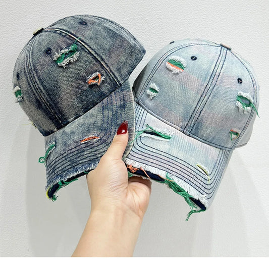 Distressed Adjustable Baseball Cap Light Blue One Size - Fashorio