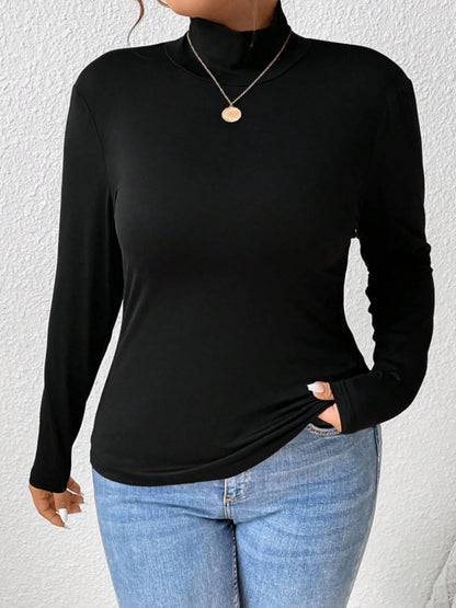 Plus Size Long Sleeve Fitted Turtleneck T-Shirt - Fashorio