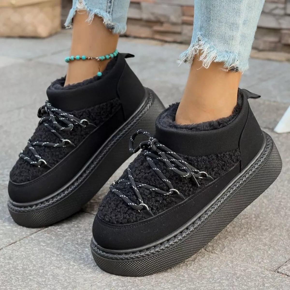 plush lined lace up platform winter boots side profile