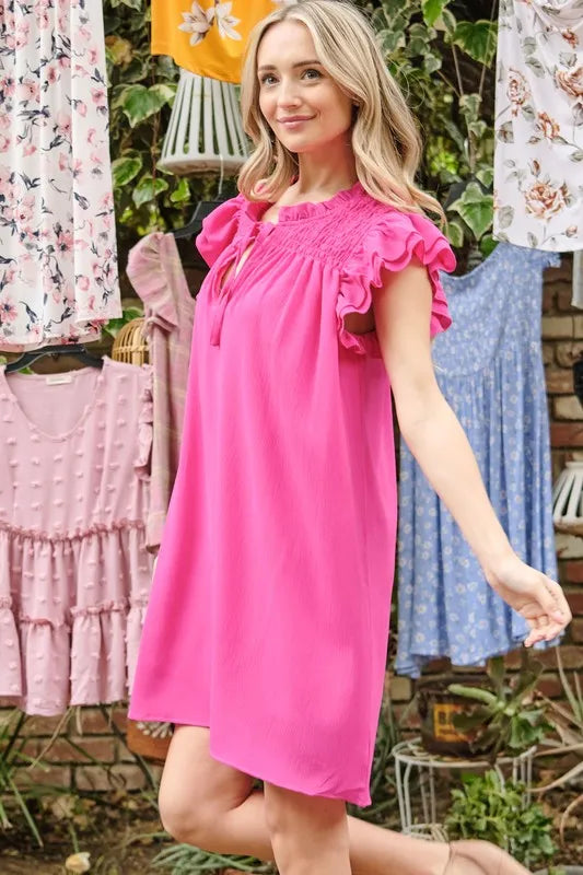 Ruffle Shoulder Smocked Detailed Dress styled look