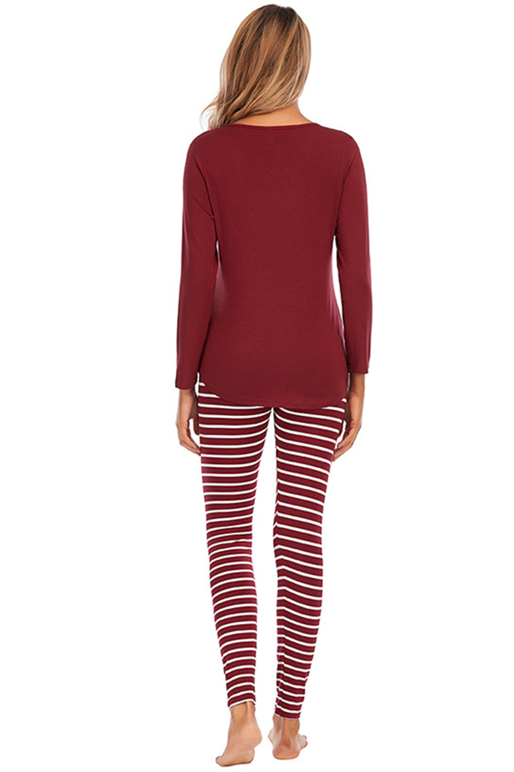 Graphic Round Neck Top and Striped Pants Set - Fashorio