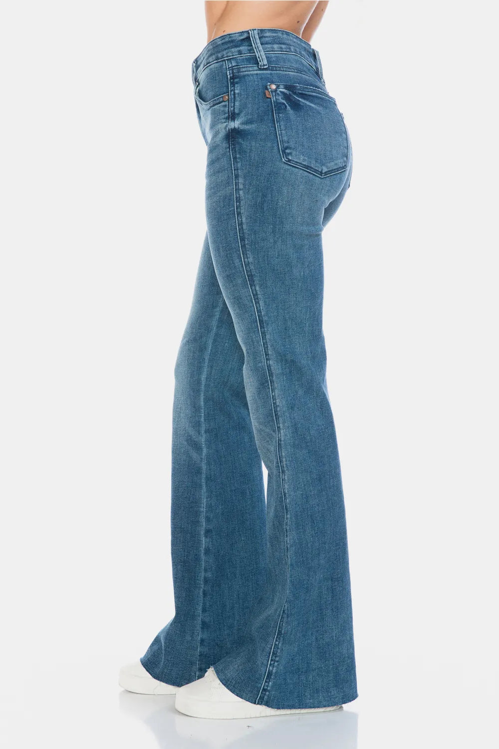 Judy Blue Full Size Tummy Control Cut Hem Flare Jeans – Vintage Wash - Fashorio