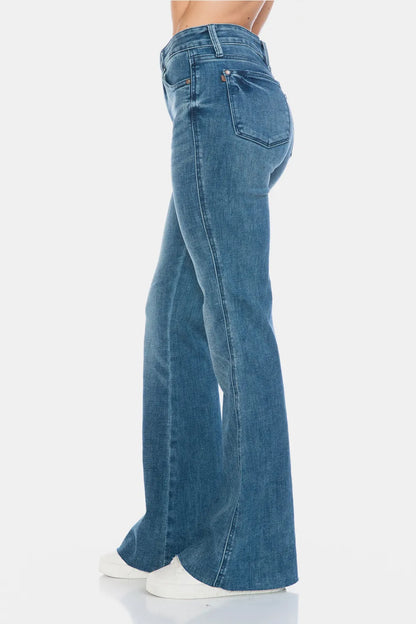 Judy Blue Full Size Tummy Control Cut Hem Flare Jeans – Vintage Wash - Fashorio