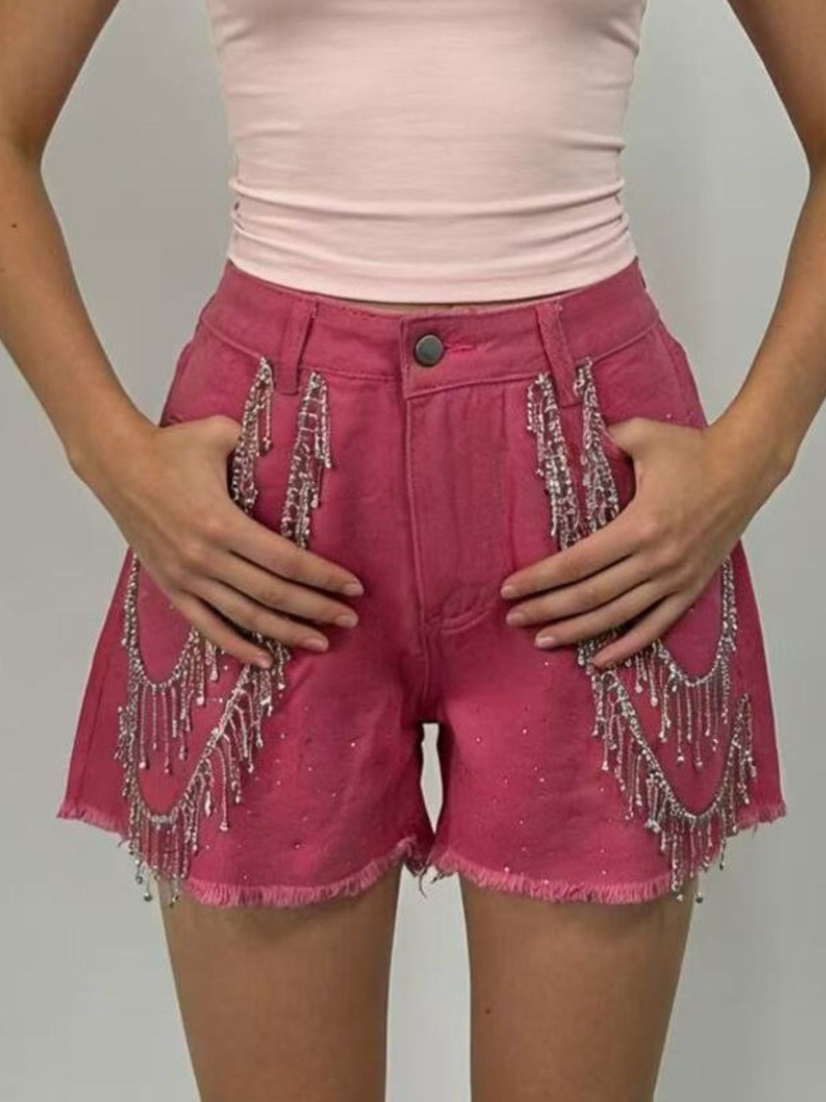 Rhinestone chain shorts full outfit view