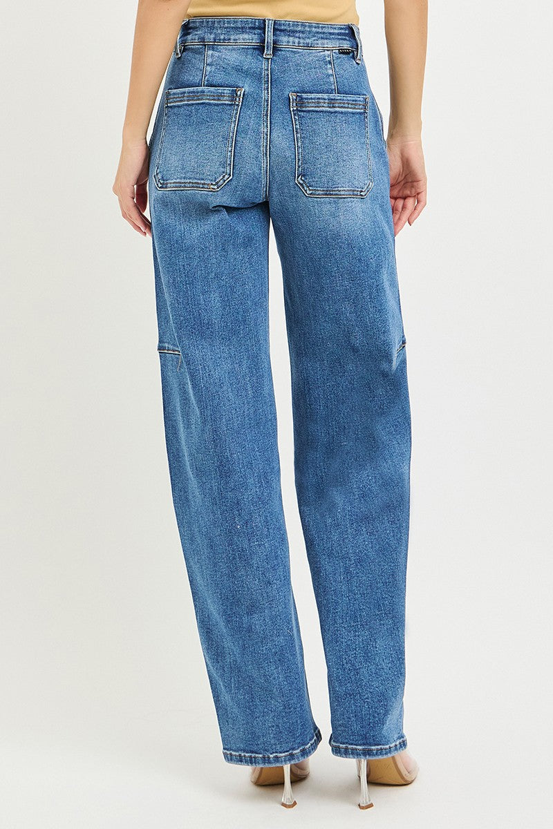 RISEN medium wash baggy jeans pocket detail