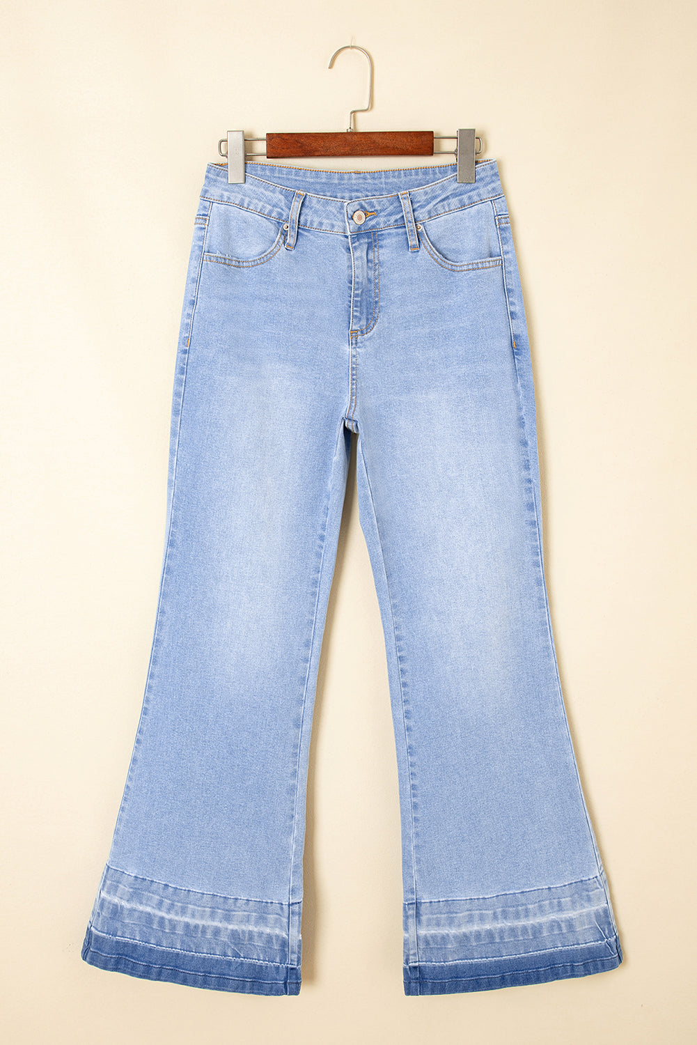 Blue denim flare jeans full length styling