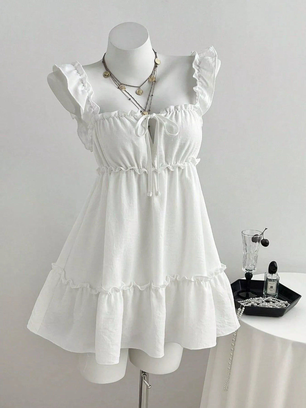 Close view of the frill and ruffle detail