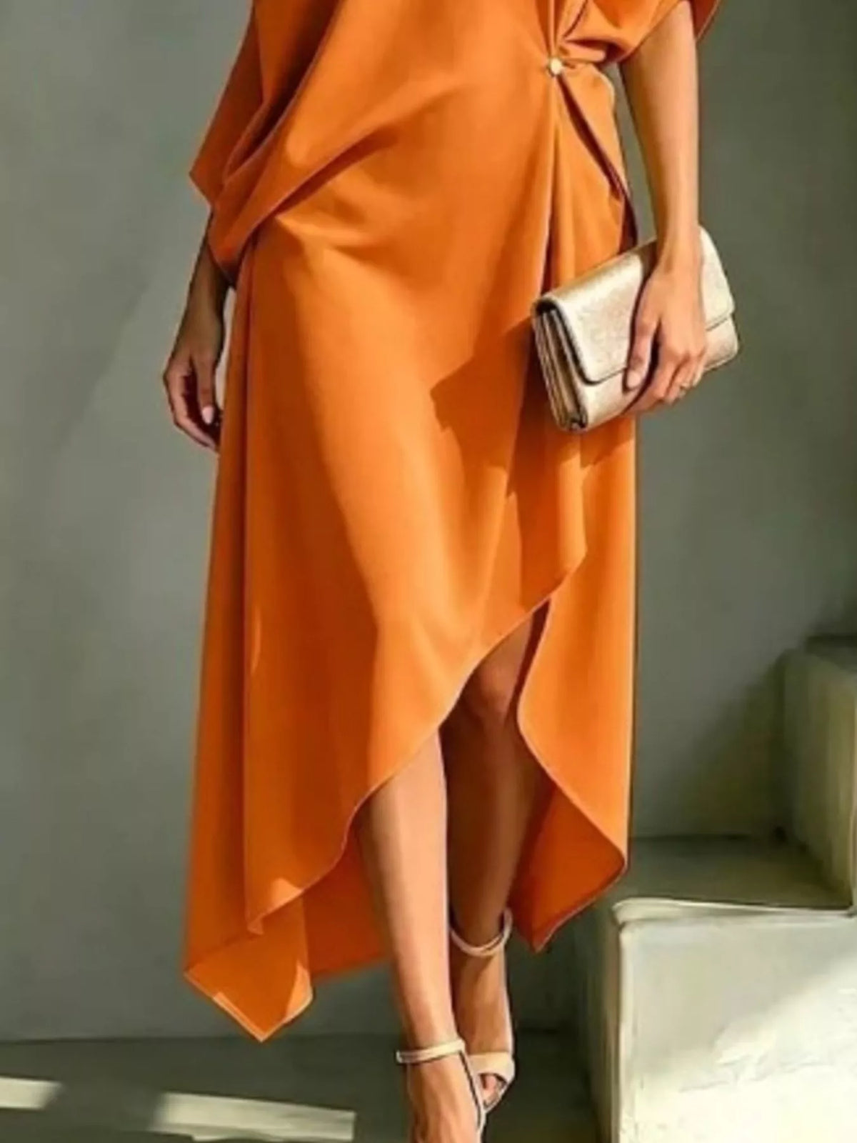 Asymmetrical drape dress full length