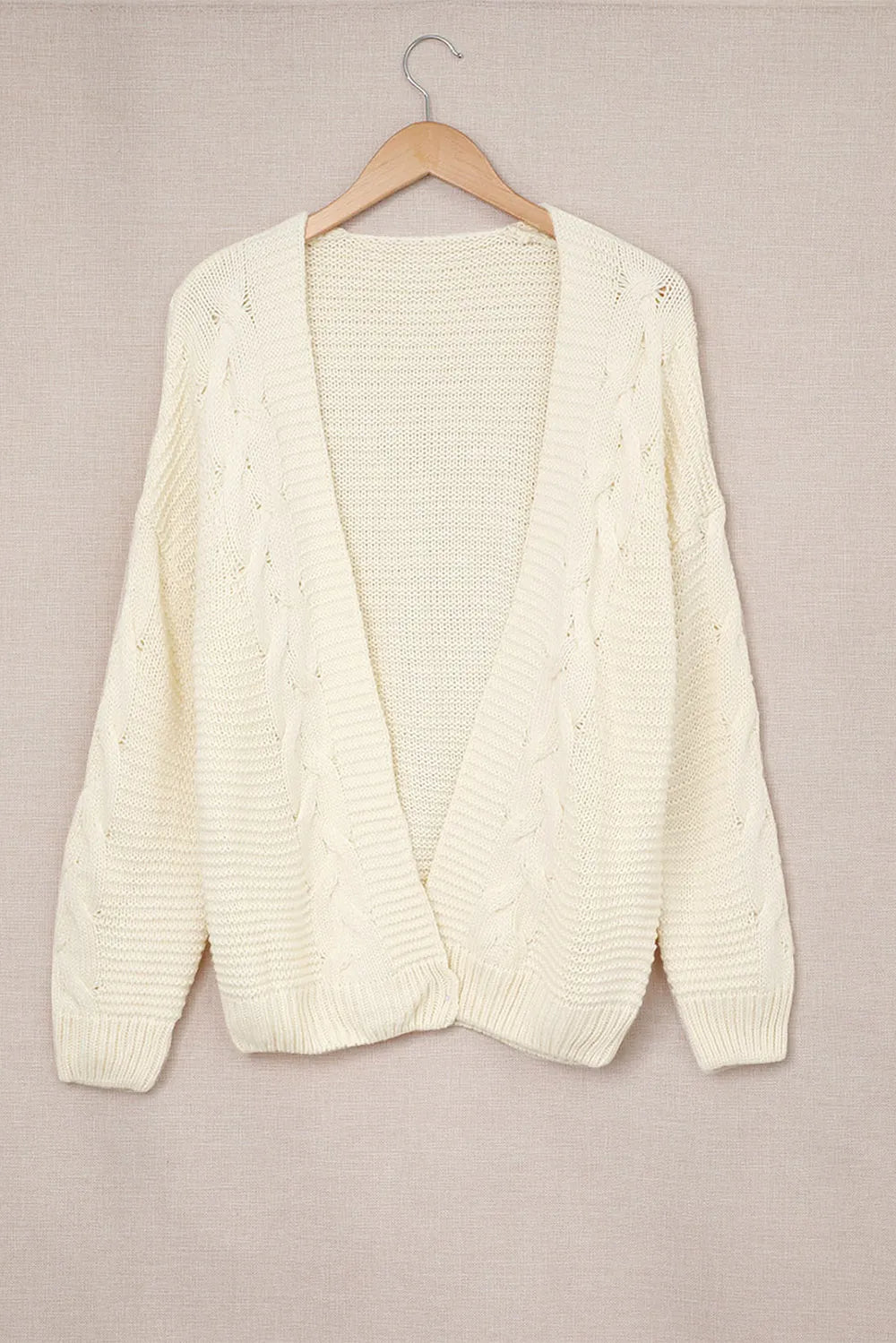 Cable-Knit Open Front Cardigan - Fashorio