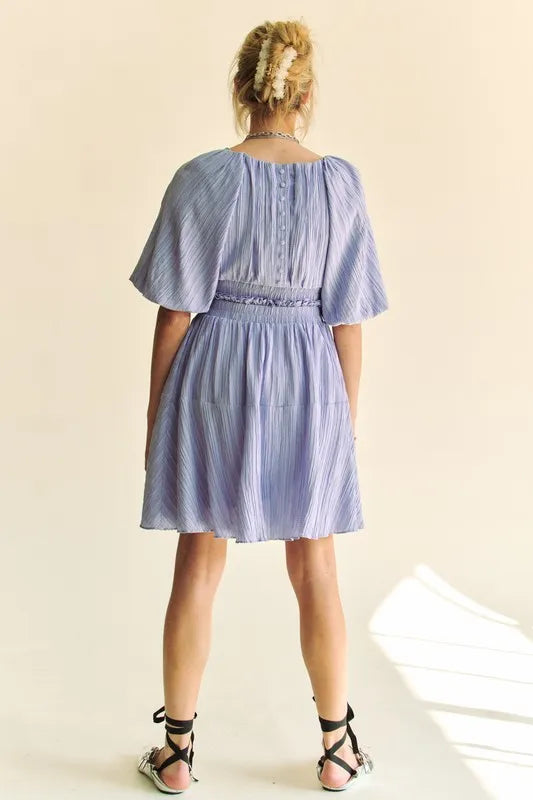 Back Button Puff Sleeve Mini Dress in Lavender view 9