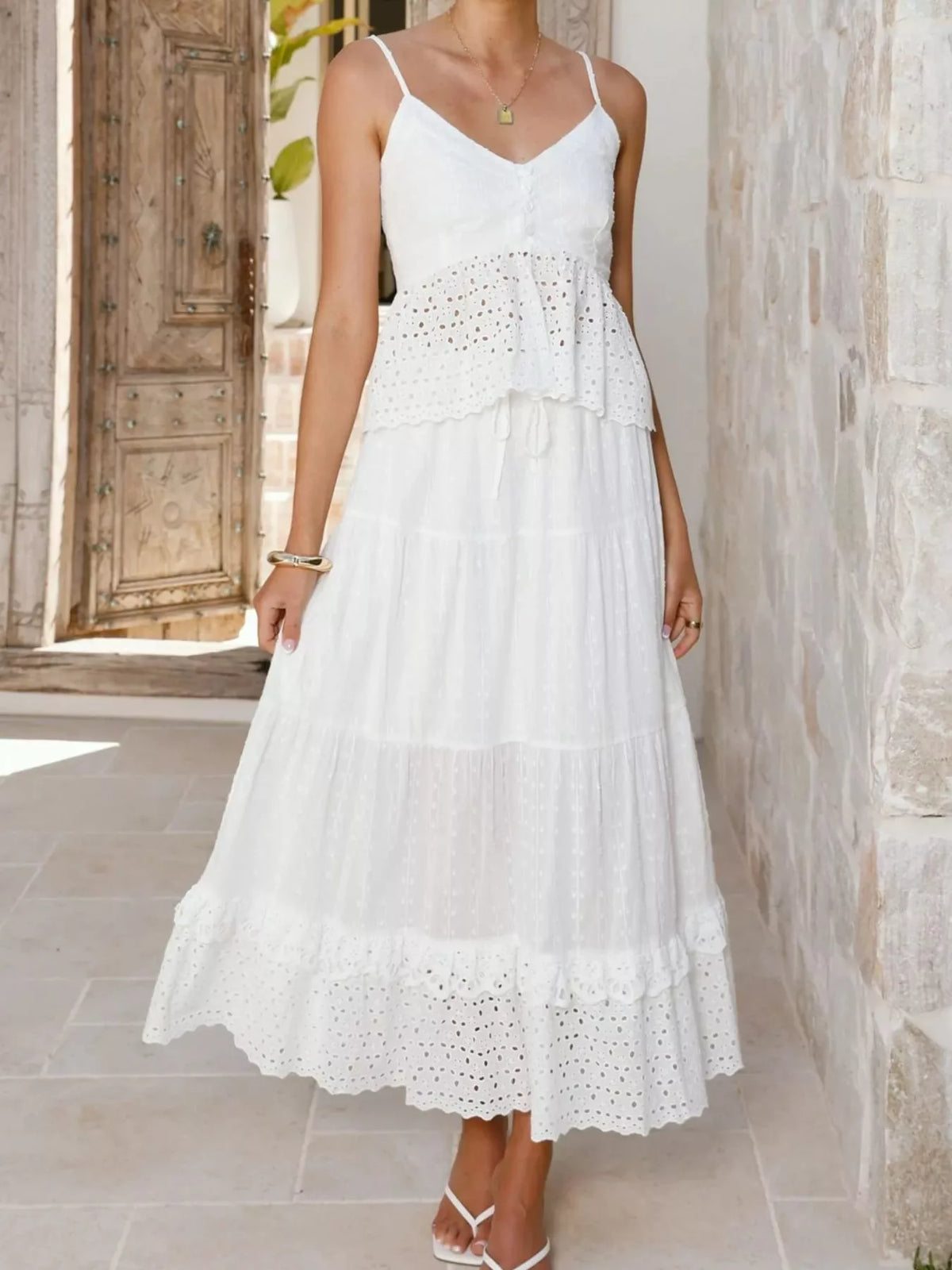 Eyelet cami and skirt set full length view
