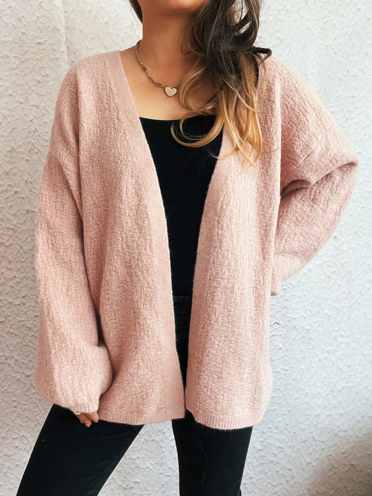 Open front cardigan soft knit close up