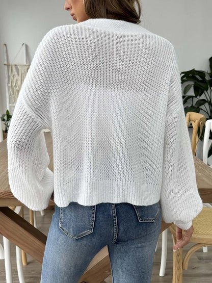 Heart Button Down V-Neck Long Sleeve Cardigan - Fashorio