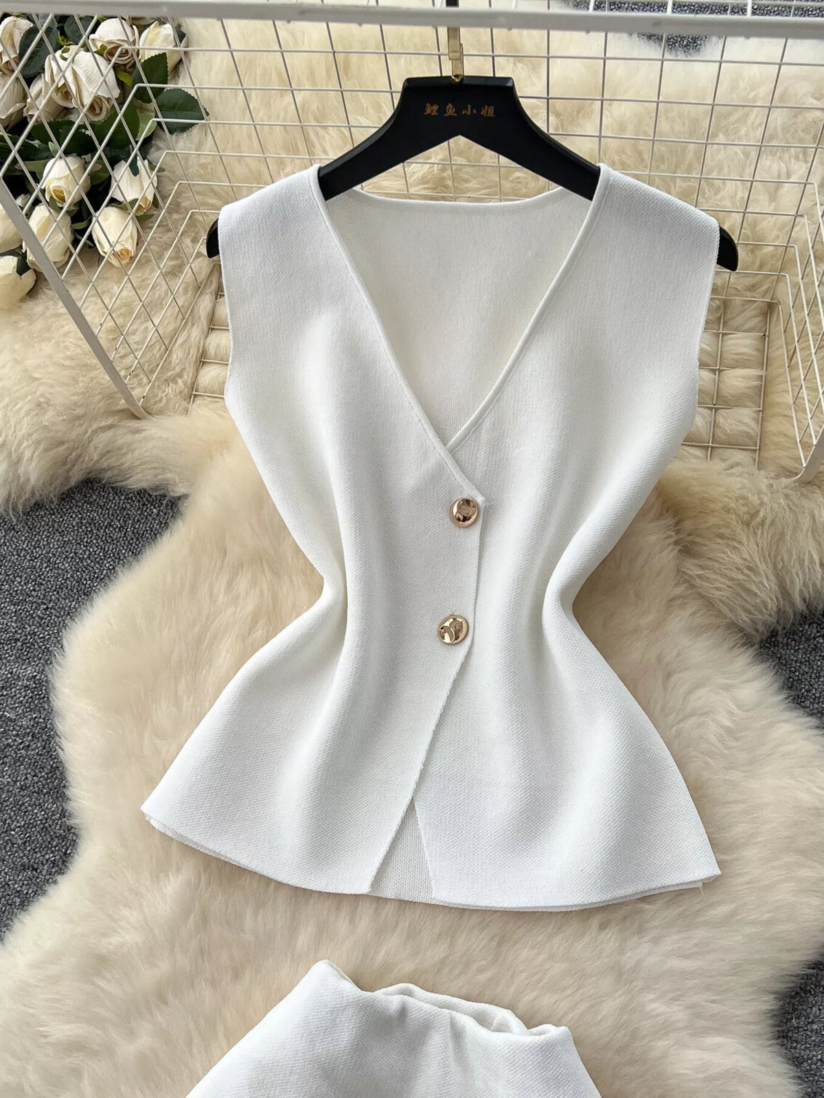 Button up two piece set side view