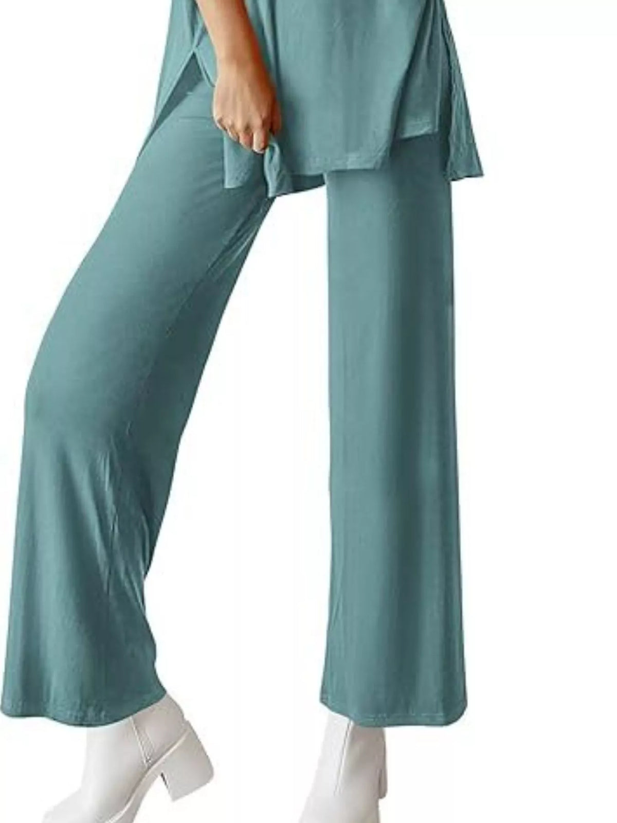 Relaxed Fit Round Neck Top and Pants Set, view 25