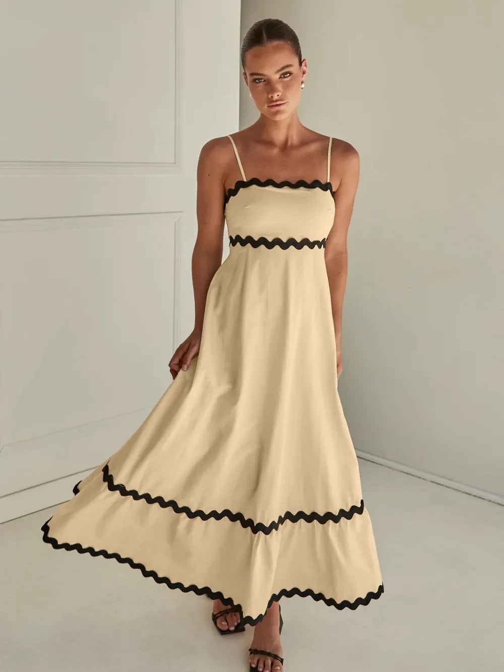simple spaghetti strap maxi dress styled outfit view