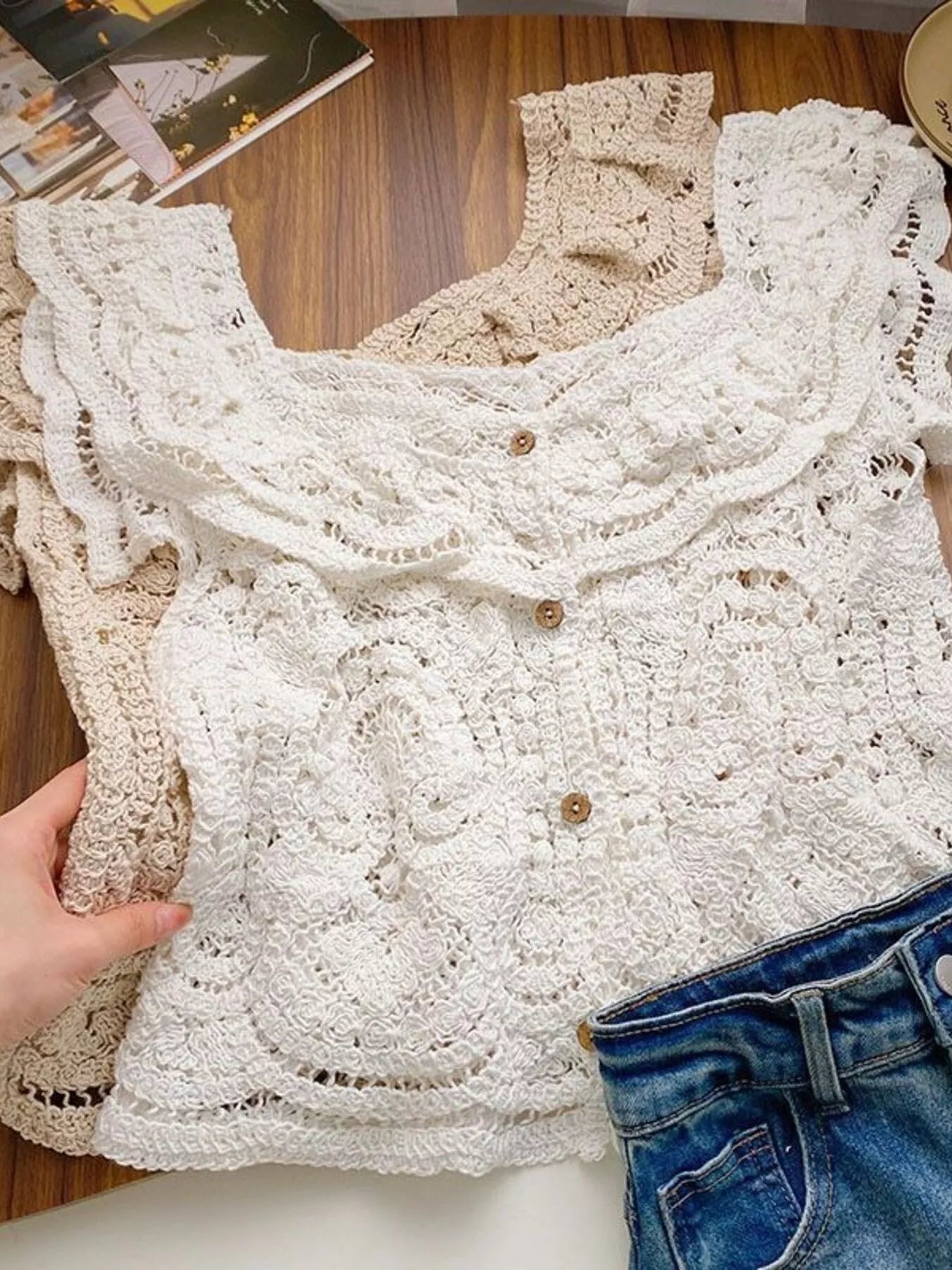 Crochet Lace Button Up Cardigan - Fashorio