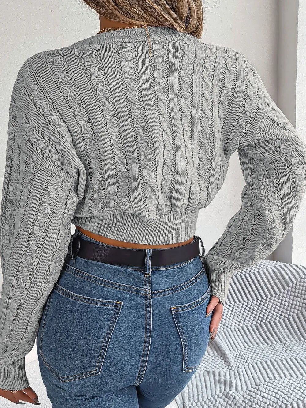 Twisted Cable-Knit V-Neck Sweater - Fashorio