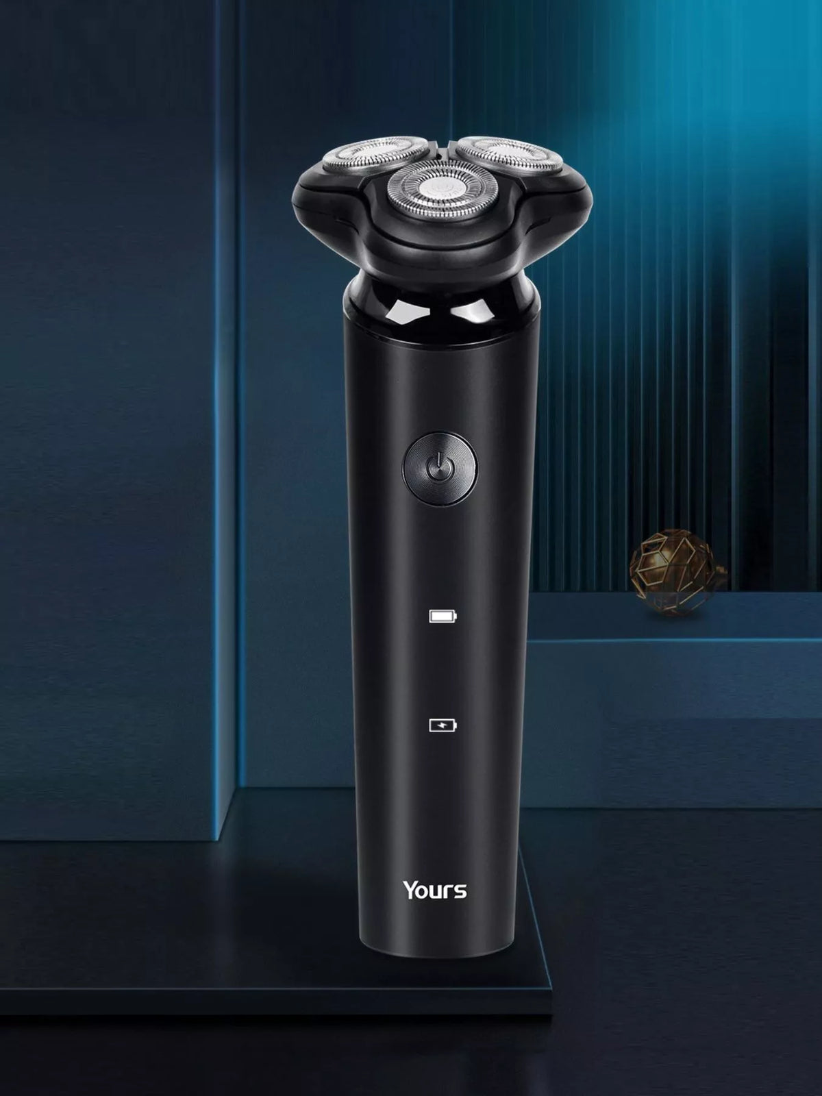 Portable rotary electric shaver front view