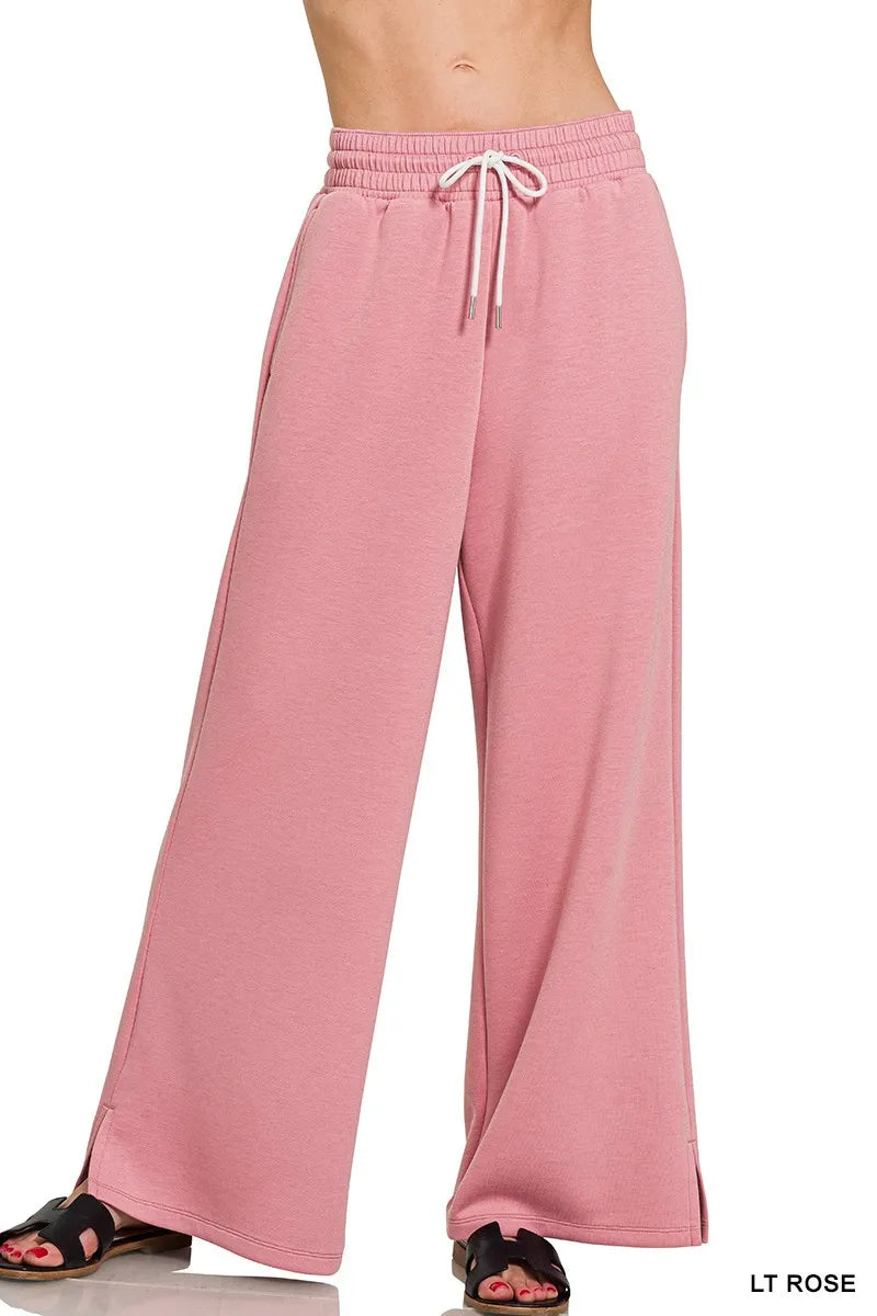 Zenana Scuba Drawstring Pants LT ROSE - Fashorio