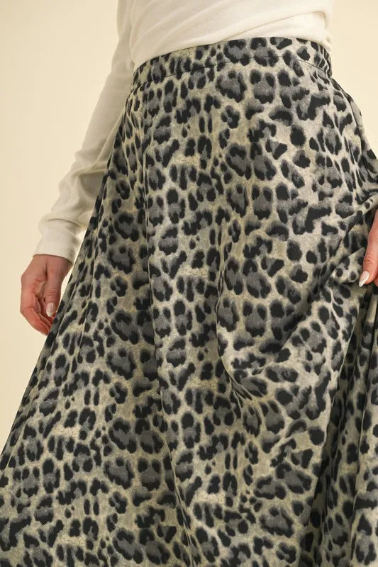 Leopard print midi skirt angled view