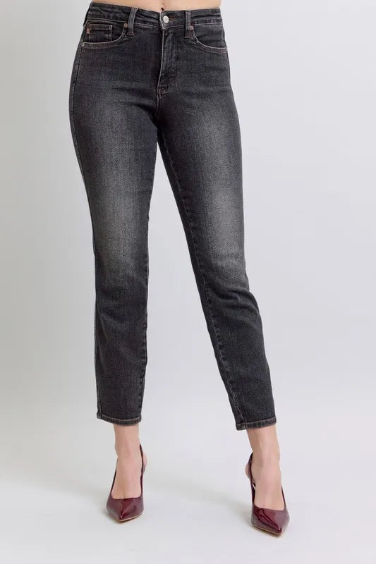 Judy Blue black tummy control slim skinny jeans front