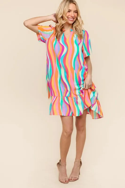Tiered Woven Ruffle Hem Dress in Multi Color view 8