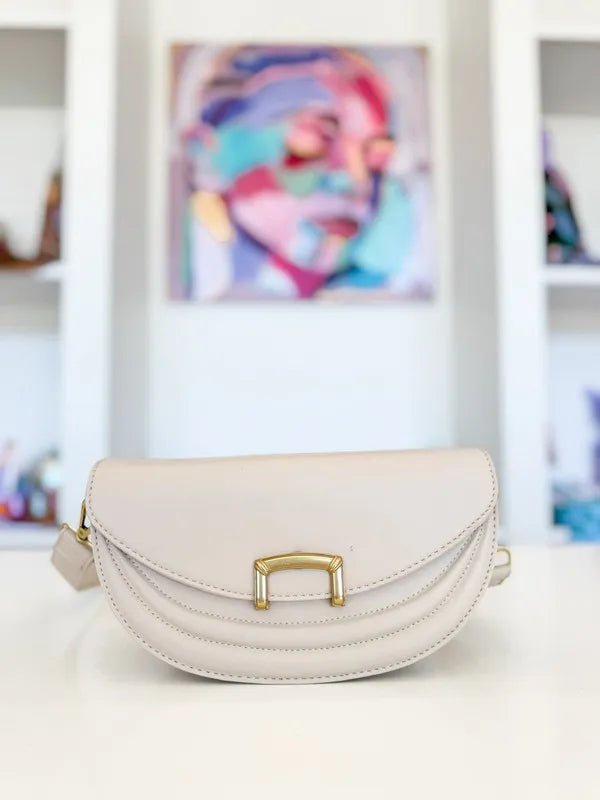 Buckle Closure Crescent Faux Leather Crossbody Bag styled look