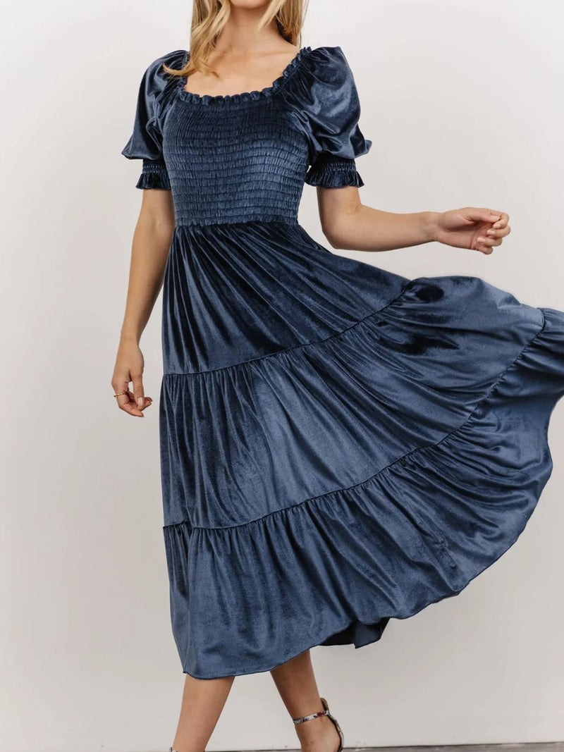 Smocked Half Sleeve Tiered Midi Dress front view