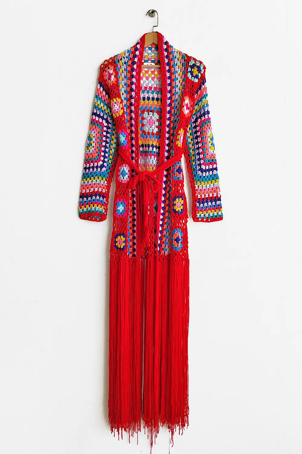 Fringe duster cardigan in black