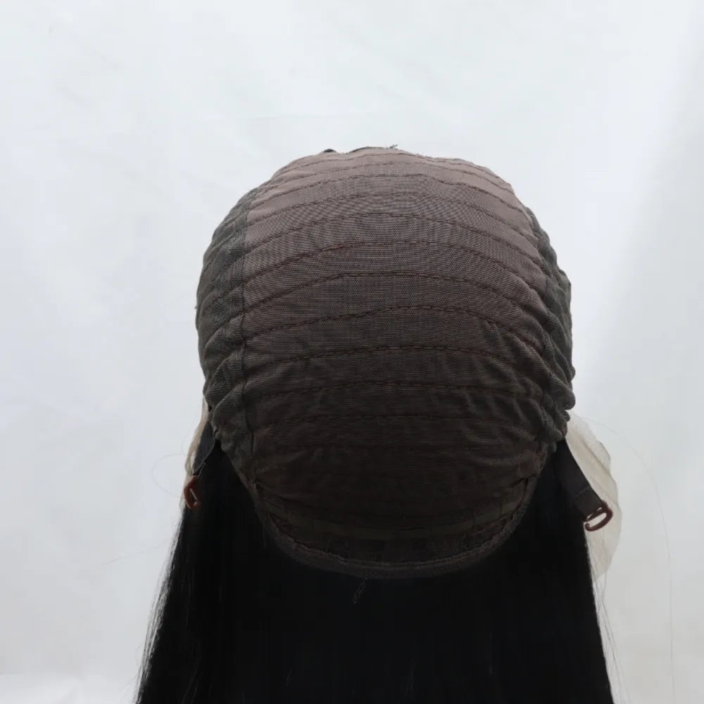 Synthetic wig styled on model