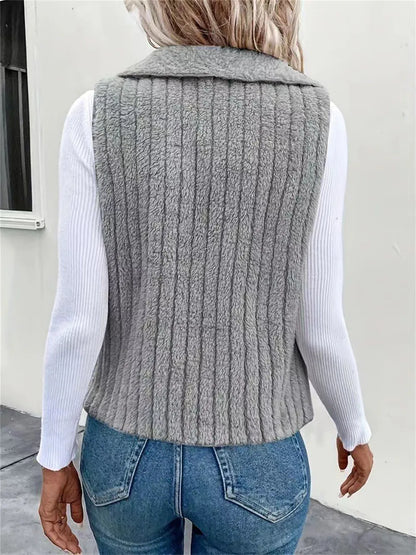 Open Front Fuzzy Vest Coat - Fashorio