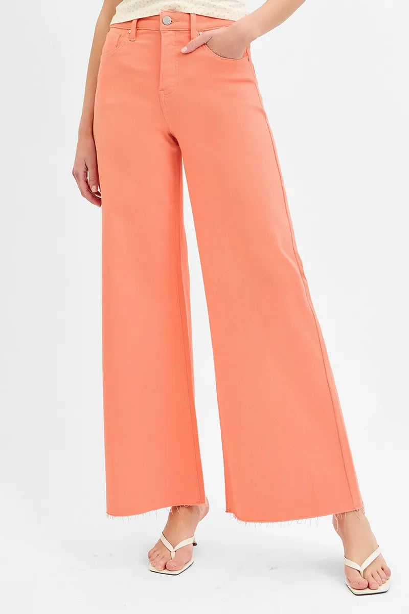 RISEN coral palazzo wide leg jeans front view