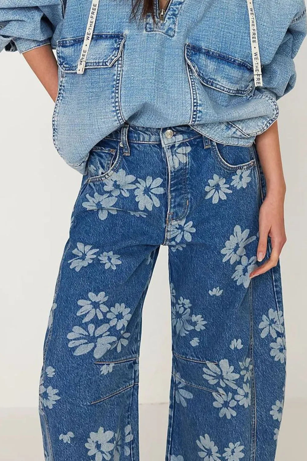 Printed wide leg jeans back view