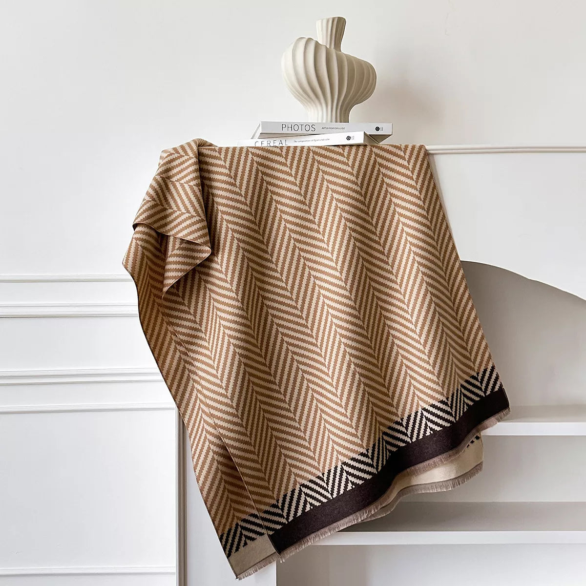Soft scarf shown in a warm earthy tone