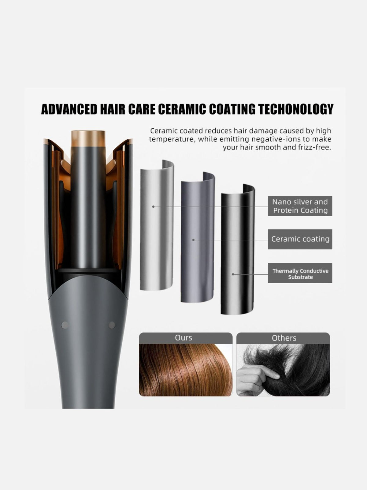 Curling iron rotating barrel detail
