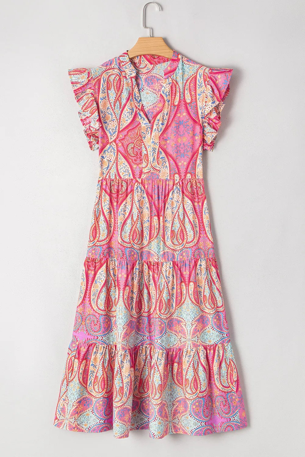 Ruffled sleeve paisley midi dress back