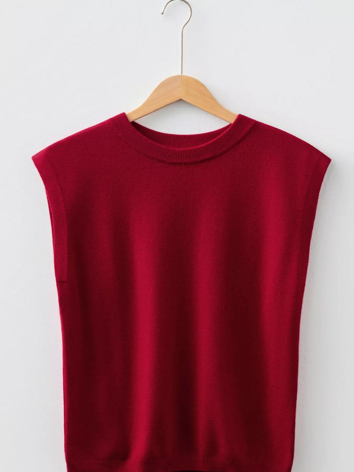 Crew Neck Cap Sleeve Knit Sweater in Burgundy side view