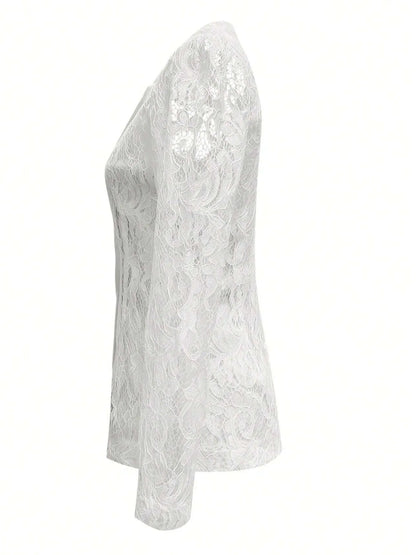 Floral Pattern Lace Single-Breasted Blazer - Fashorio