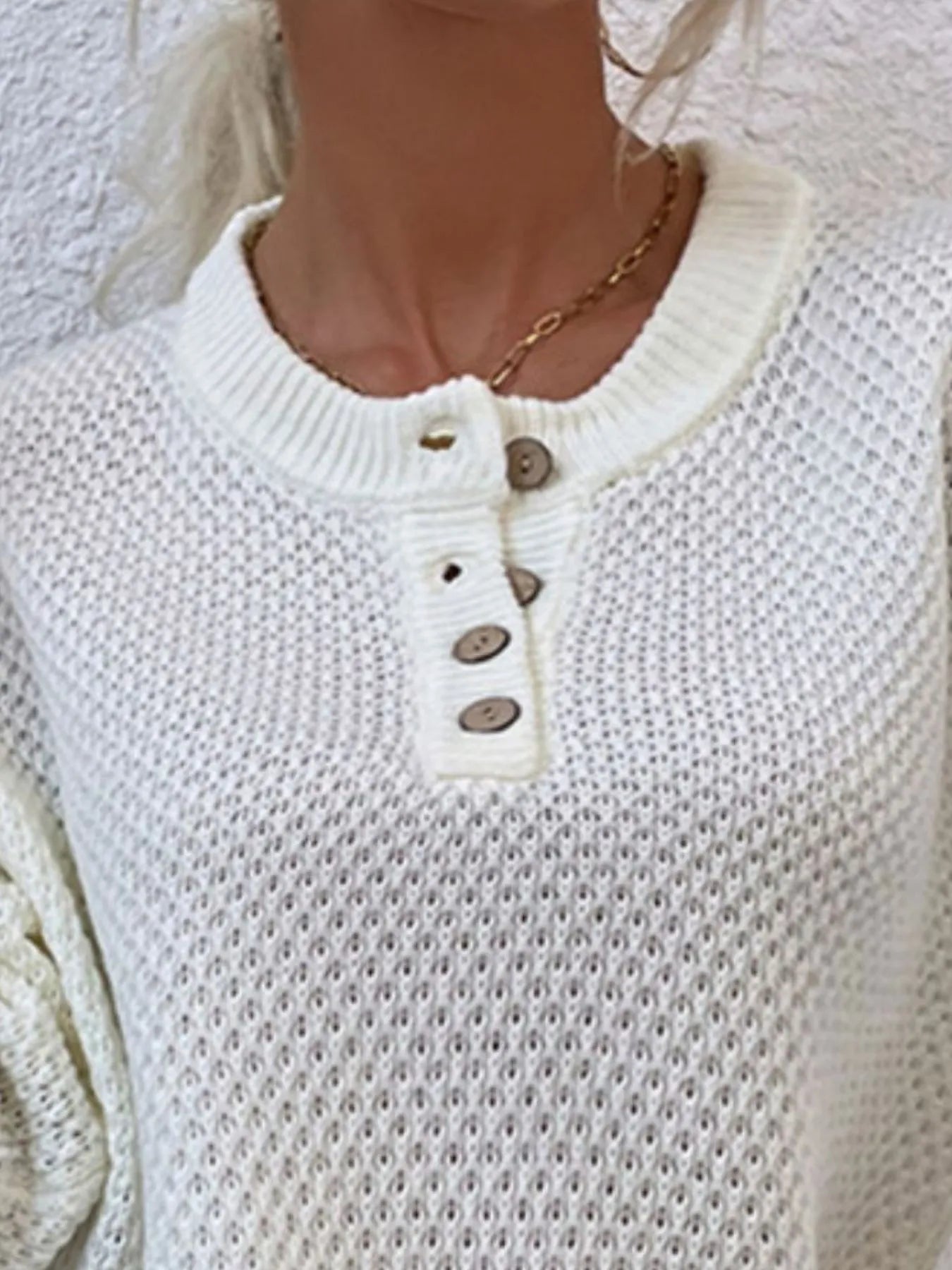 Button Detail Long Sleeve Knit Top - Fashorio