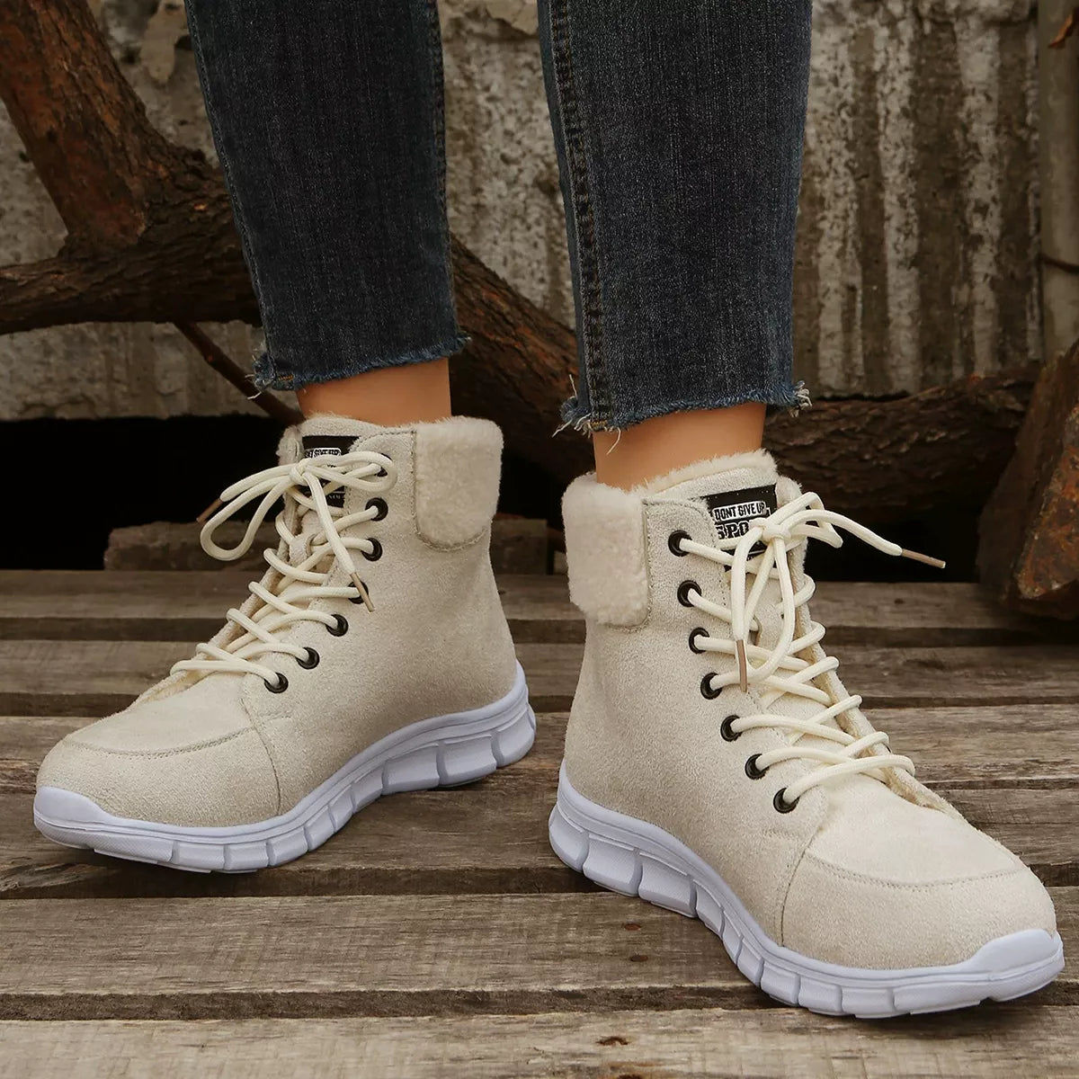 Lace Up Round Toe Boots top down view