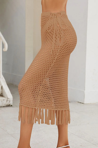 Fringe Openwork High Waist Swim Skirt - Fashorio
