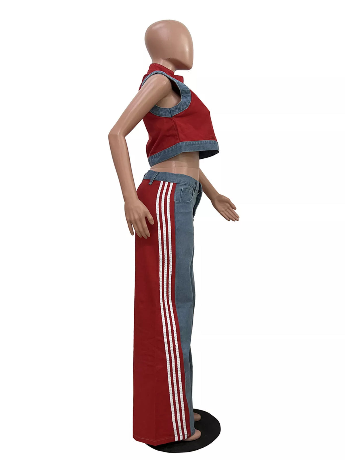 Zip Front Crop Top and Striped Pants Set, view 13