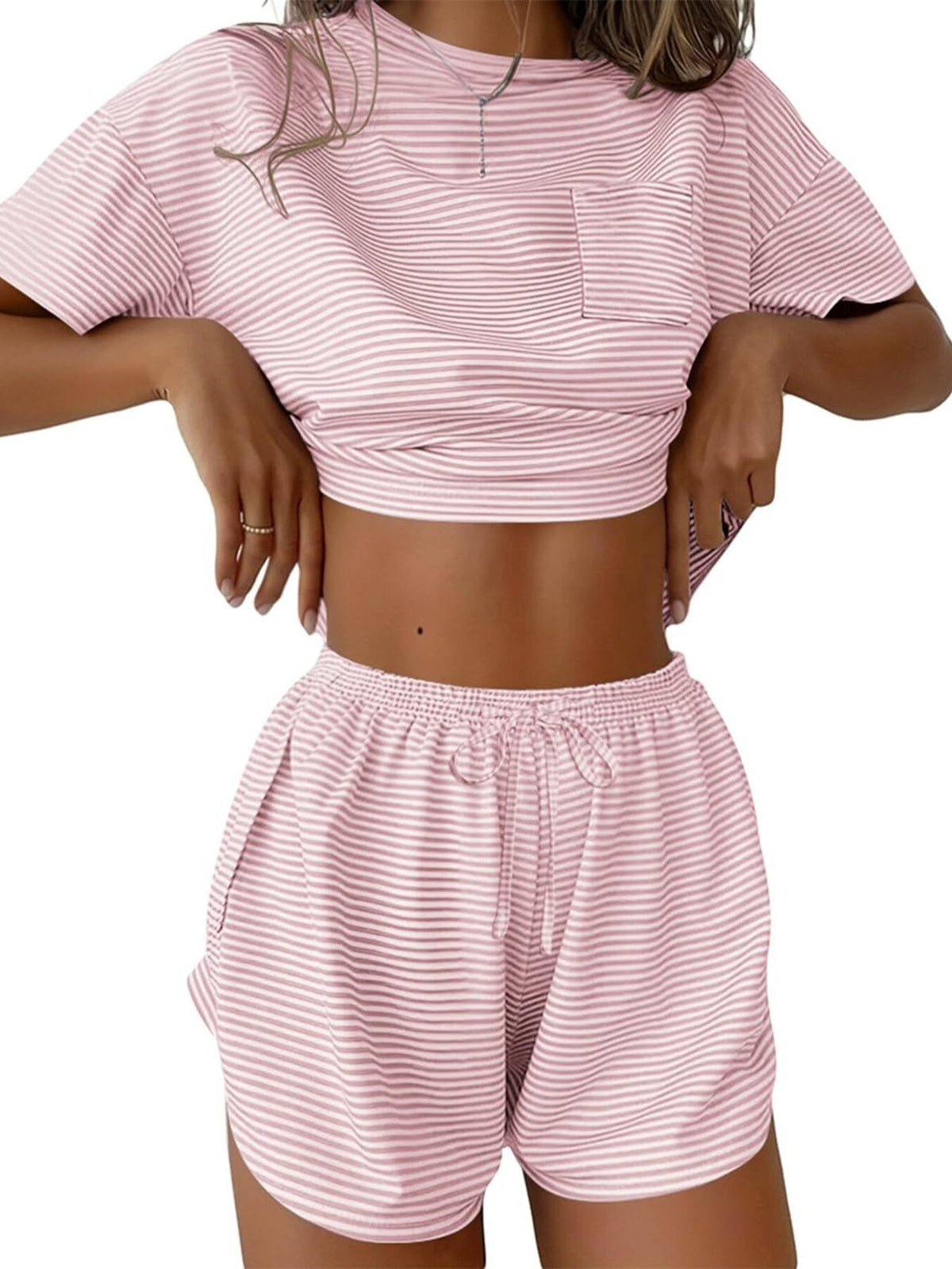 Printed Round Neck Tee and Shorts Set, view 13