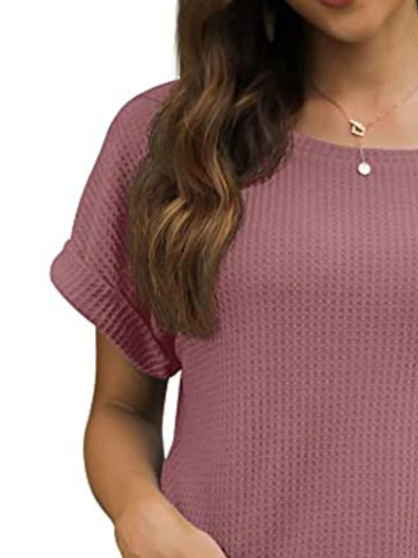 Full Size Waffle Knit Relaxed Fit T-Shirt Plus Size - Fashorio