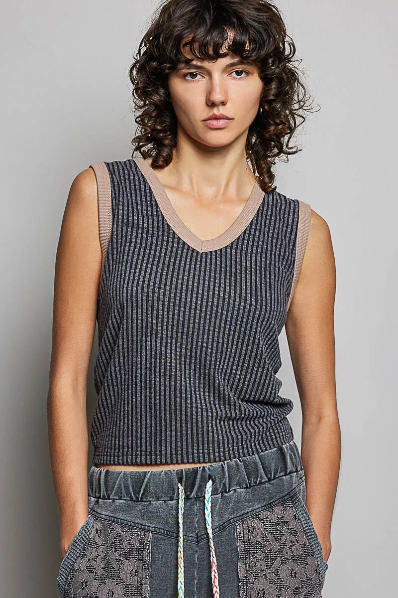 Model wearing the ribbed tank