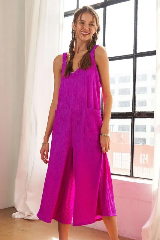 Textured Wide Leg Jumpsuit side view