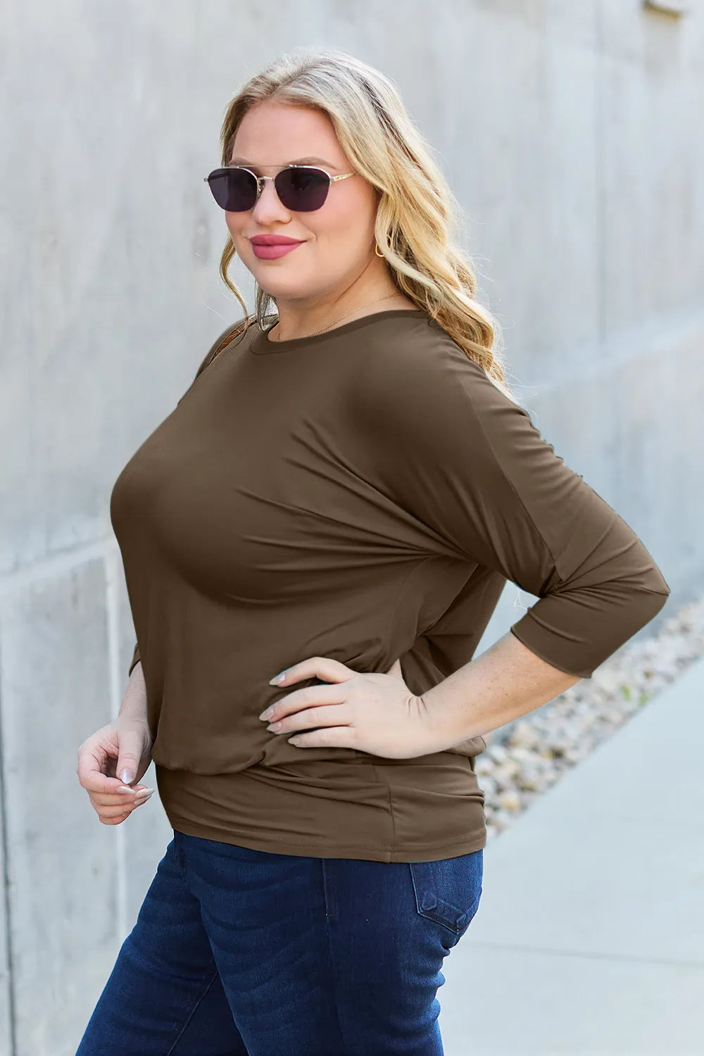 Basic Bae Full Size Round Neck Batwing Sleeve Top - Fashorio
