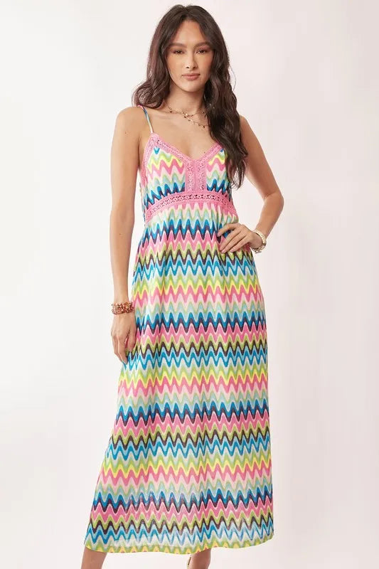 Crochet Lace Midi Dress in Pink and Blue view 7